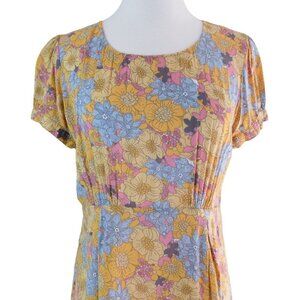 TULLE from Modcloth Women's Yellow Floral Mini Babydoll Dress Size S Puff Sleeve